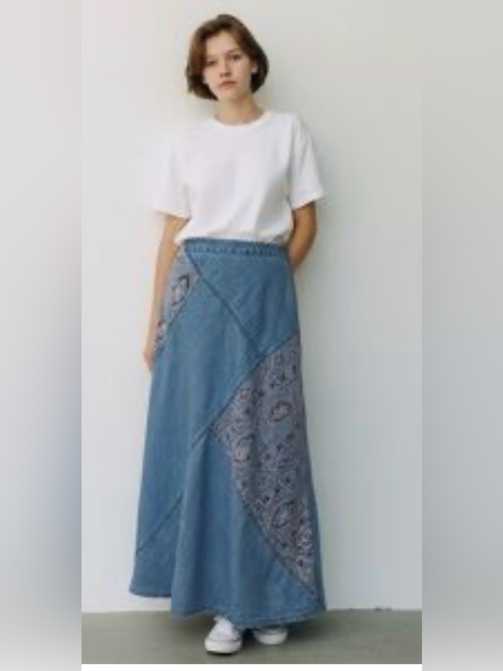 Vintage Pendleton Denim Patchwork Maxi Skirt Paisley Panels cottagecore farmhand